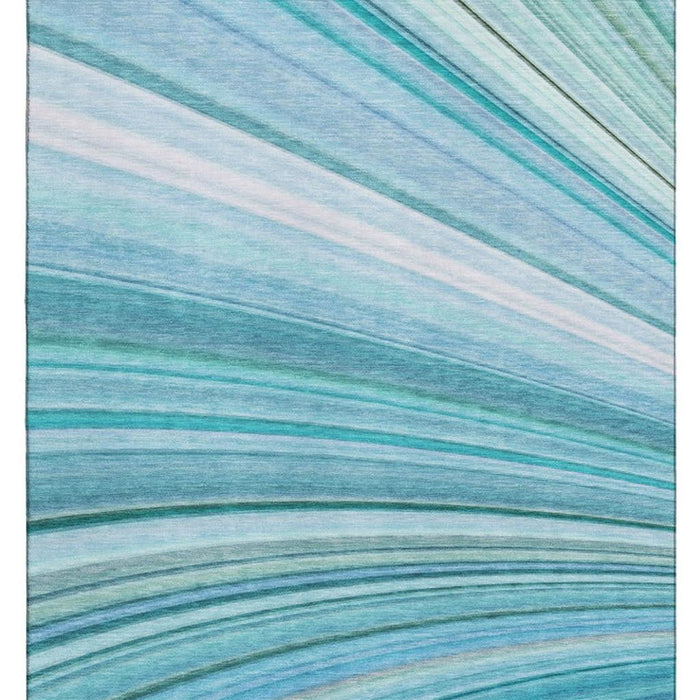 9' X 12' Abstract Washable Area Rug With UV Protection (650355) - Teal / Ivory
