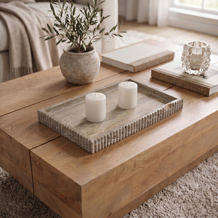 Elegant Meridian Furniture Hannah genuine marble tray with sleek rectangular design and polished finish, perfect for serving or decor.