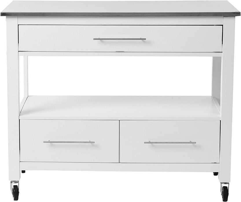 43" Rolling Kitchen Island With Storage - White / Silver