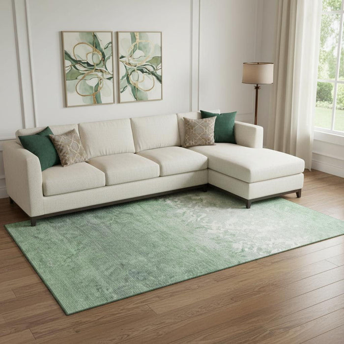 10' X 14' Damask Washable Area Rug With UV Protection (709438) - Green / Ivory
