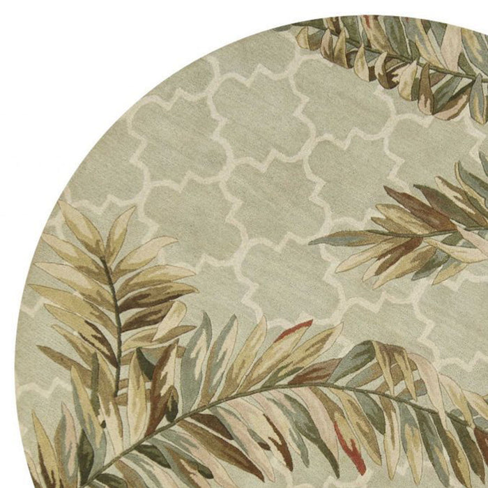 6' Round Wool Tropical Botanical Hand Tufted Area Rug - Sage