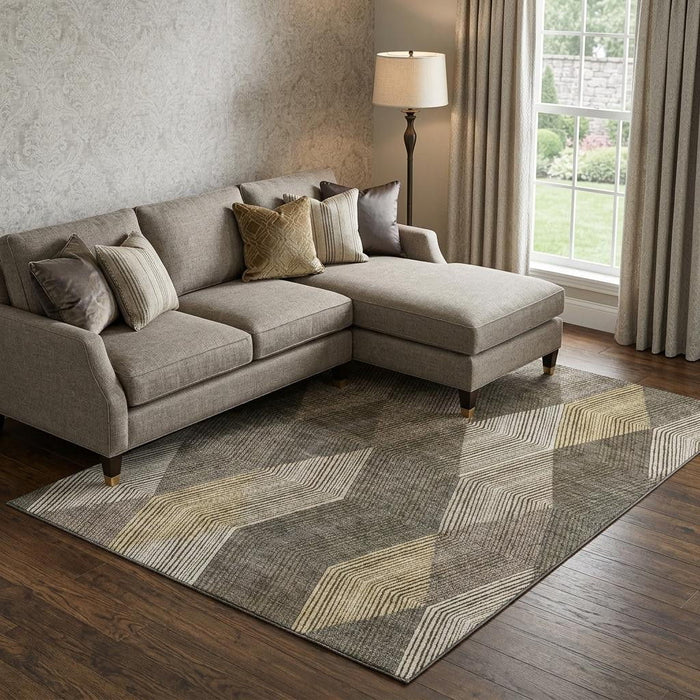 10' X 14' Geometric Washable Area Rug With UV Protection (676176) - Brown / Beige / Gray