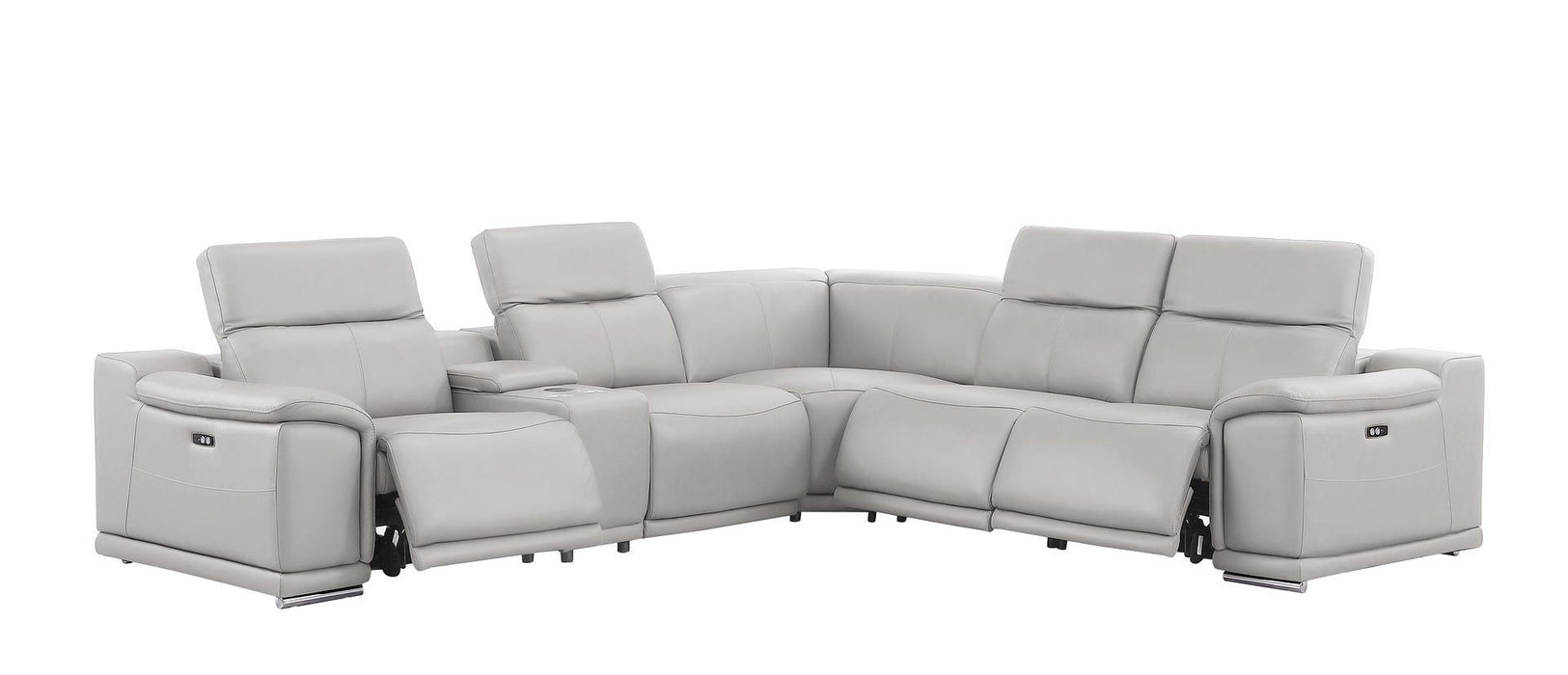 Leather Modular L Shaped Six Piece Corner Sectional With Console - Ash / Gray
