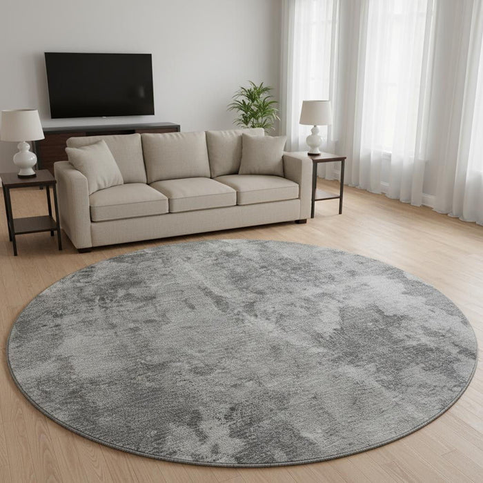 8' Abstract Washable Round Rug With UV Protection (649831) - Gray / Ivory