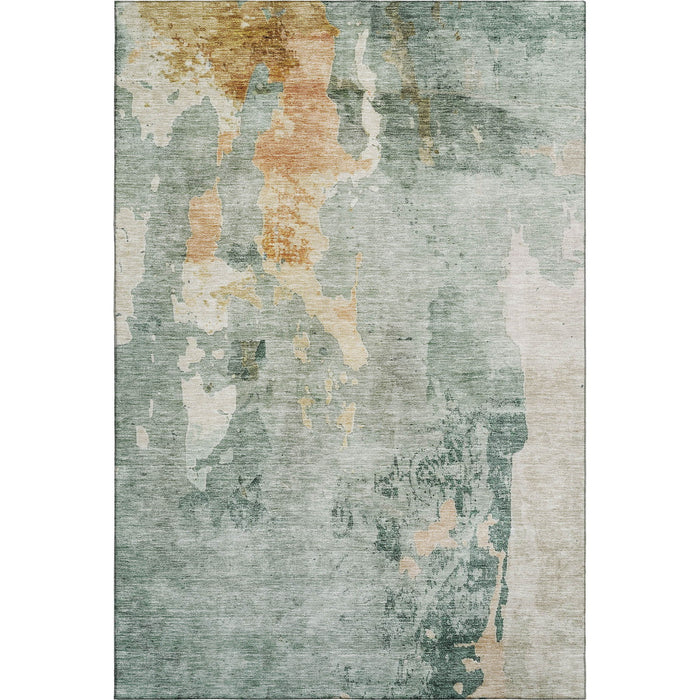 10' X 14' Abstract Washable Area Rug With UV Protection (687077) - Aqua / Wheat