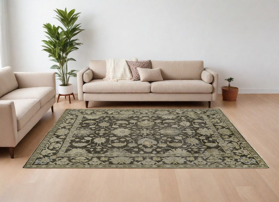8' x 10' Wool Floral Hand Knotted Area Rug - Taupe And Gray