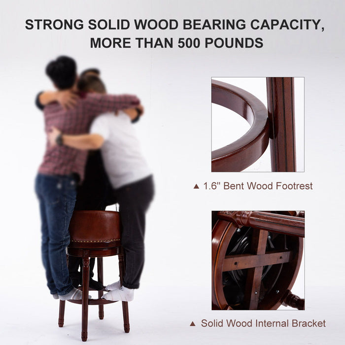 Giga 29.5-inch cow top wooden bar stool with backrest, swivel seat, and bar height design ideal for home kitchen counters.