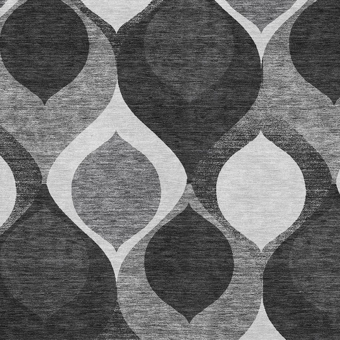9' X 12' Ogee Washable Area Rug With UV Protection - Black And Silver