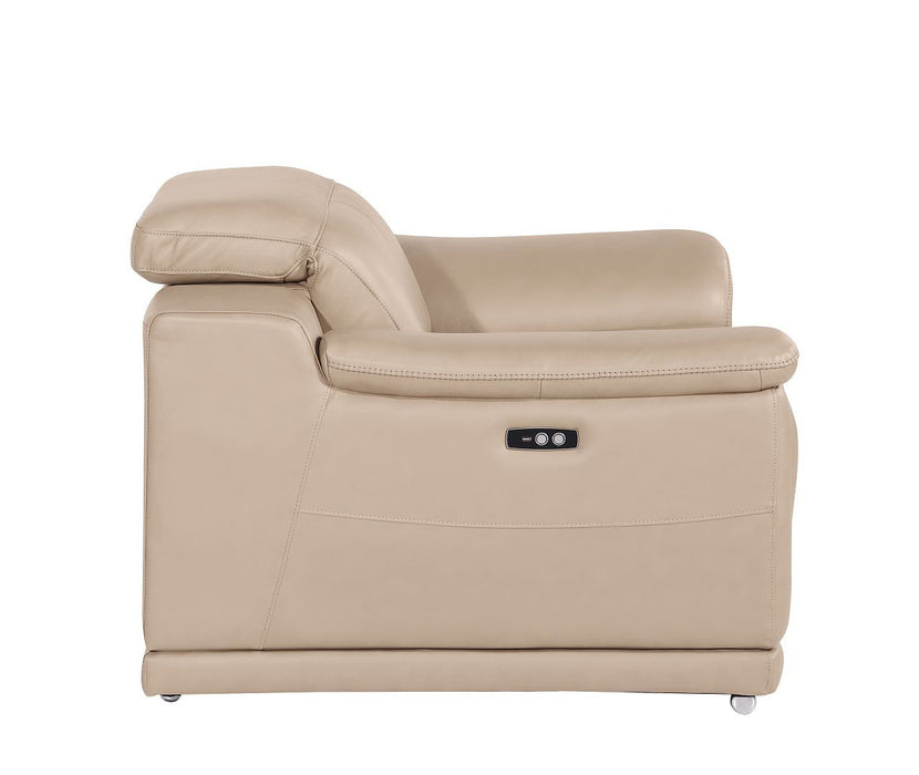 Genuine Leather Wall Hugger Power Recliner With USB - Beige