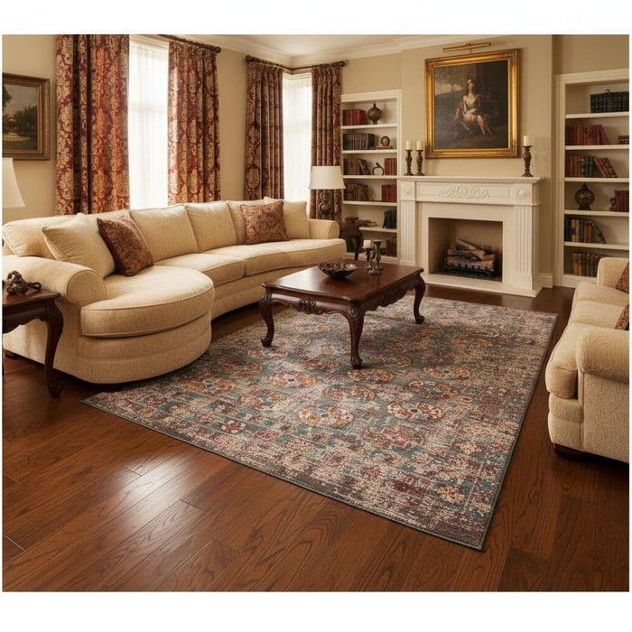 9' X 13' Tribal Washable Area Rug With UV Protection (609973) - Gray / White