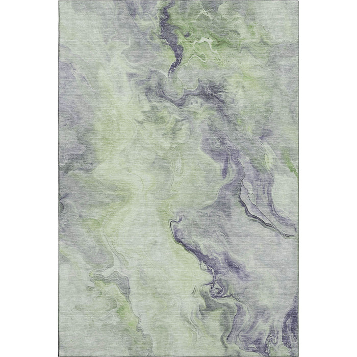 10' X 14' Abstract Washable Area Rug With UV Protection (697007) - Artichoke Green / Silver / Lavender