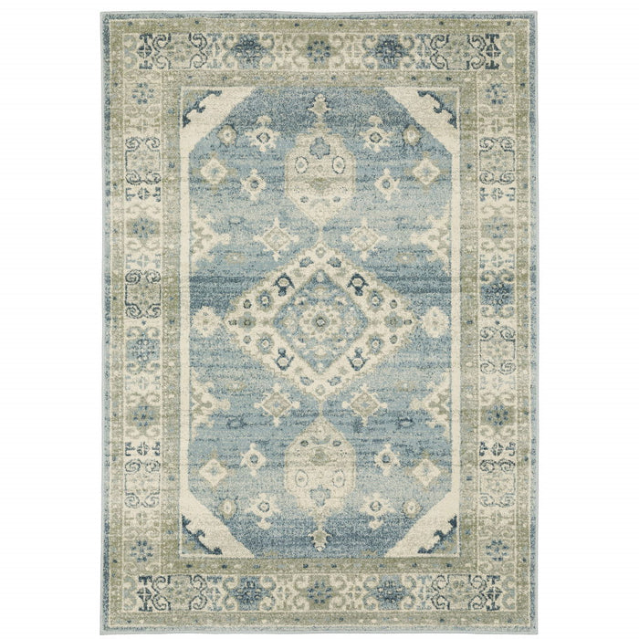 10' x 13' Oriental Power Loom Stain Resistant Area Rug - Blue Gray Beige And Teal