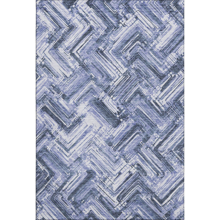 10' X 14' Chevron Washable Area Rug With UV Protection (652887) - Blue / Ivory