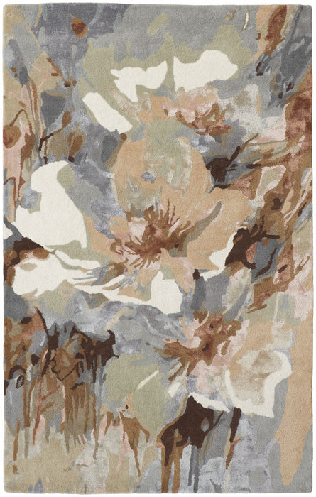 10' x 14' Wool Floral Hand Tufted Area Rug - Tan And Gray