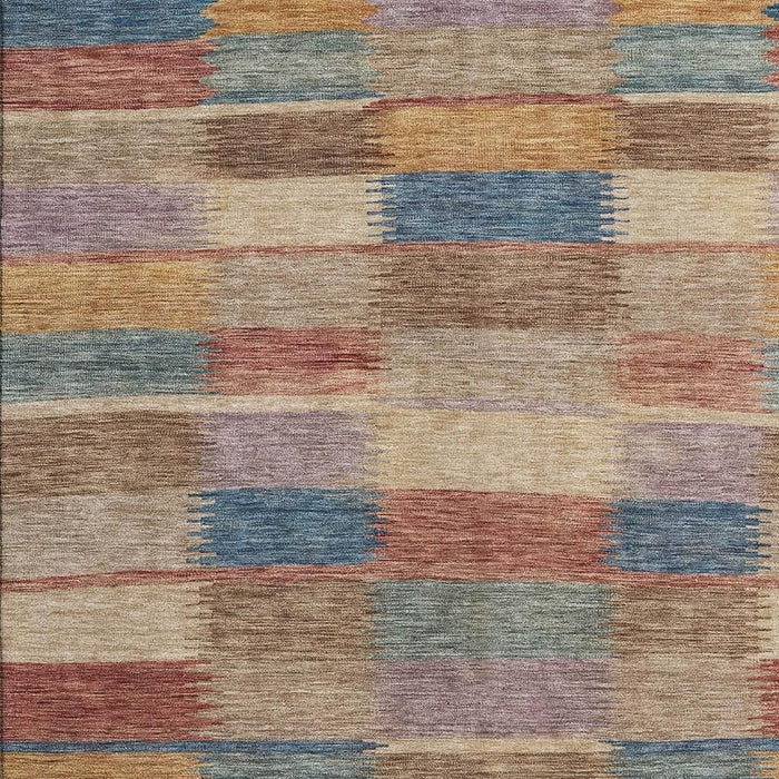 10' X 14' Striped Washable Area Rug With UV Protection (695306) - Beige / Blue / Gold