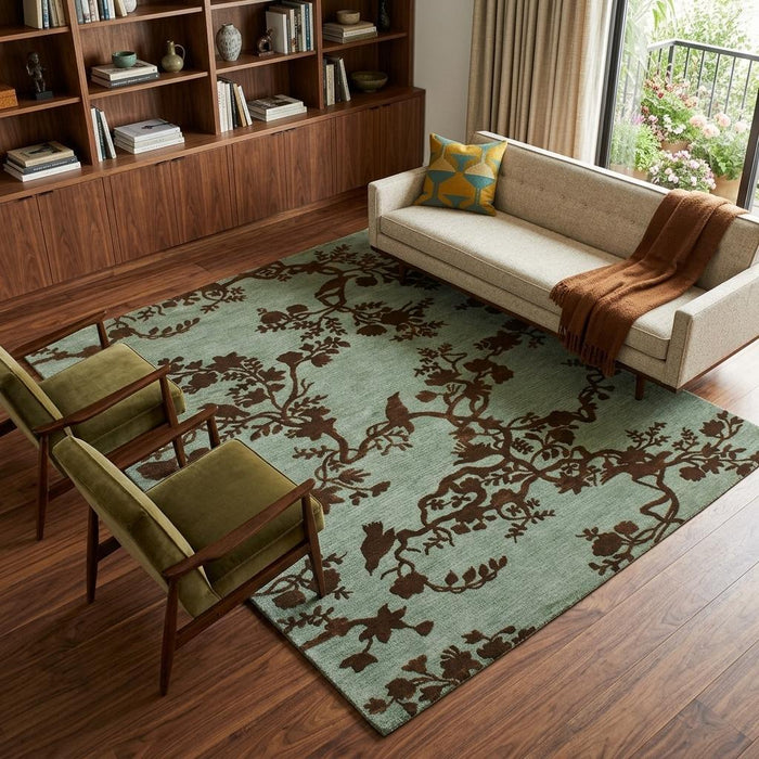 8' X 10' Wool Floral Hand Knotted Area Rug (744257) - Green / Blue / Brown