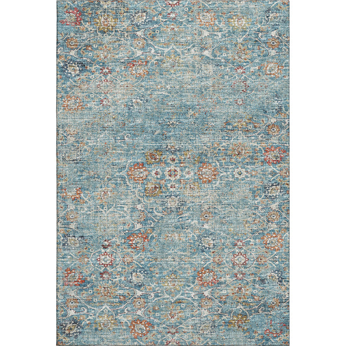 10' X 14' Floral Medallion Distressed Washable Area Rug With UV Protection (644216) - Blue / Orange / Gold