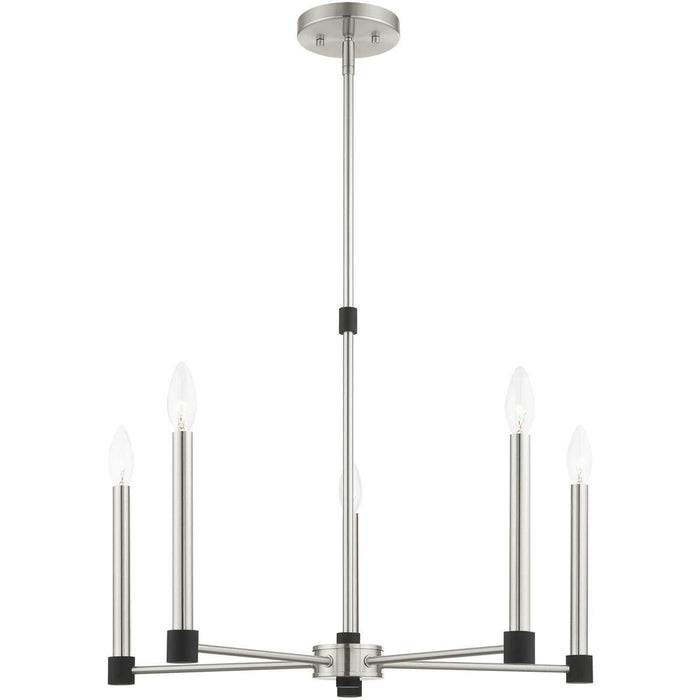 5-Light Dimmable Chandelier With Shades - Nickel / Pearl Silver