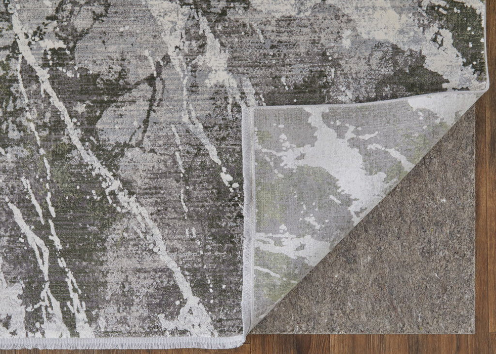 12' X 15' Abstract Power Loom Area Rug Viscose With Fringe - Taupe And Gray