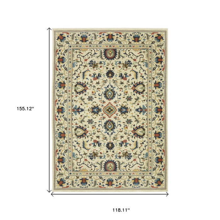 10' X 13' Oriental Area Rug With Fringe - Ivory And Orange