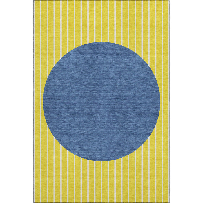 10' X 14' Striped Washable Area Rug With UV Protection (678341) - Yellow / Ivory / Blue