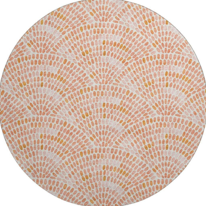 8' Geometric Washable Round Rug With UV Protection (645837) - Peach / Ivory