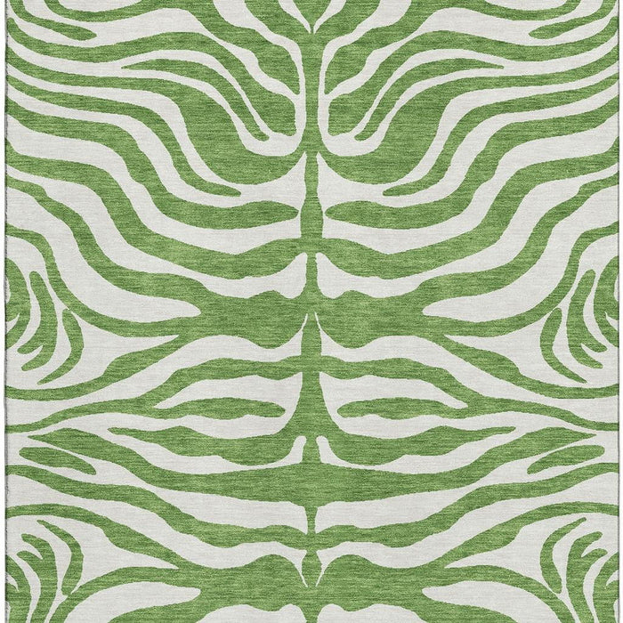 10' X 14' Animal Print Washable Area Rug With UV Protection (681761) - Green / Ivory