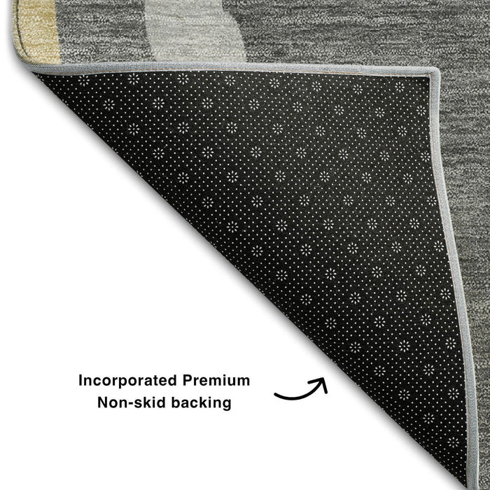 10' X 14' Abstract Washable Area Rug With UV Protection (682097) - Black / Gold / Ivory