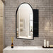 Giga arched recessed medicine cabinet with metal frame, mirror, and adjustable shelves for bathroom wall storage.