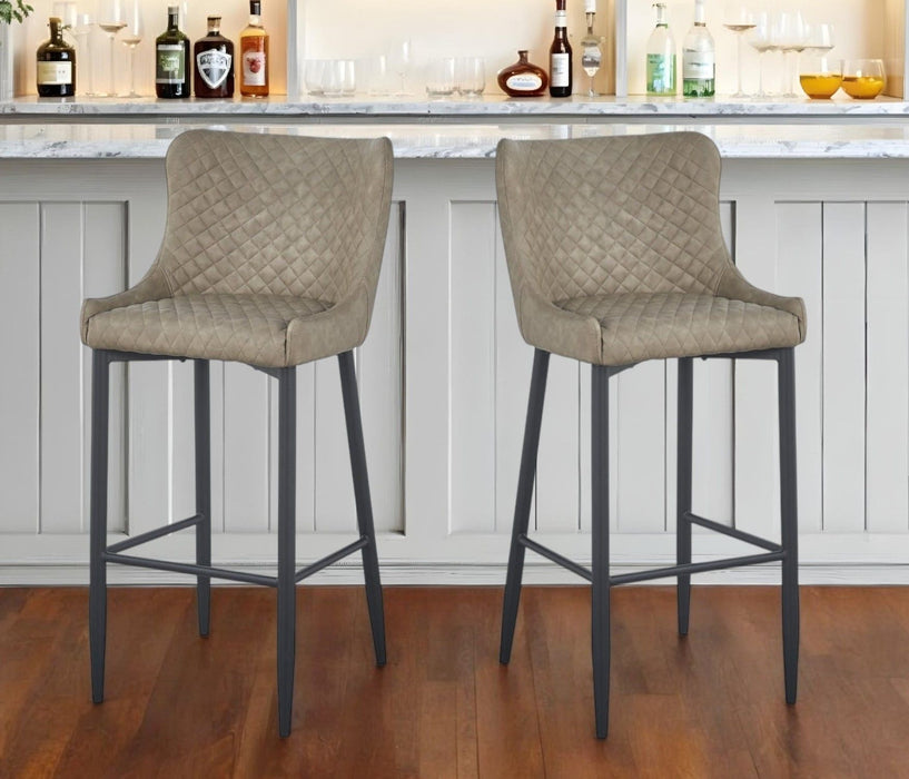 30" Faux Leather And Metal Low Back Height Bar Chairs (Set of 2) - Gray And Black