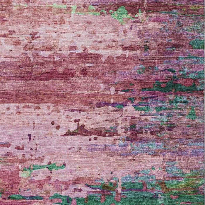 10' X 14' Abstract Washable Area Rug With UV Protection (715453) - Pink / Green