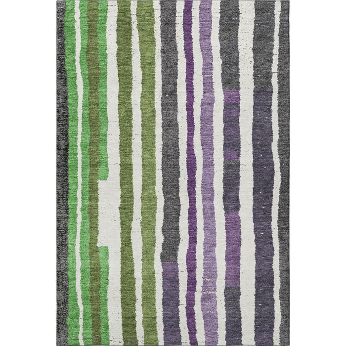 10' X 14' Striped Washable Area Rug With UV Protection (709498) - Gray / Purple / Green