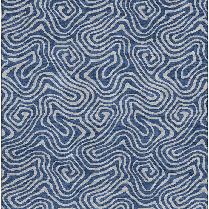 10' X 14' Abstract Washable Area Rug With UV Protection (680975) - Navy Blue / White