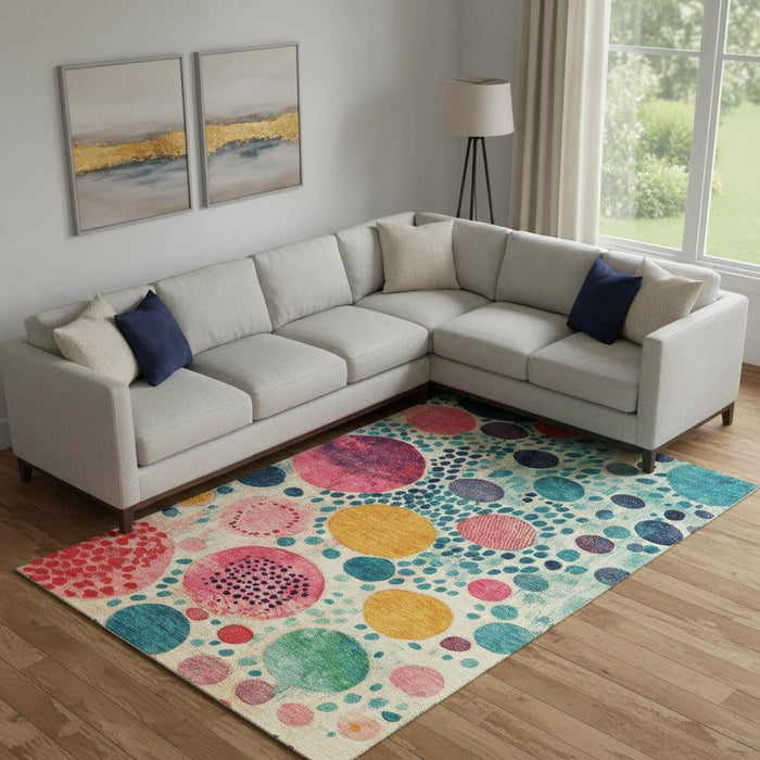 10' X 14' Geometric Washable Area Rug With UV Protection (707287) - Teal / Pink / Orange