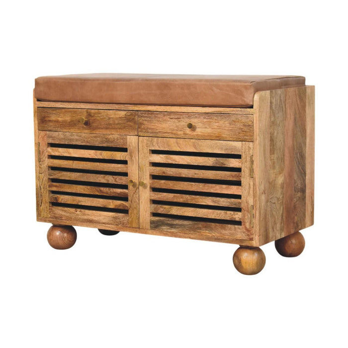 Round Accent Cabinet With Single Door Two Drawers - Brown