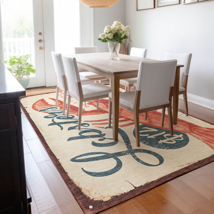 9' X 12' Nautical Washable Area Rug With UV Protection - Beige