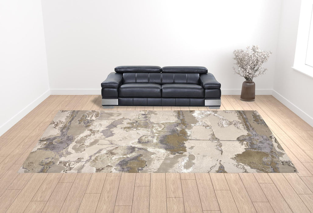 12' x 18' Abstract Area Rug - Gray Ivory And Gold
