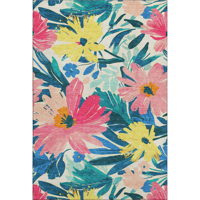 10' X 14' Floral Washable Area Rug With UV Protection (693954) - Blush / Yellow / Blue