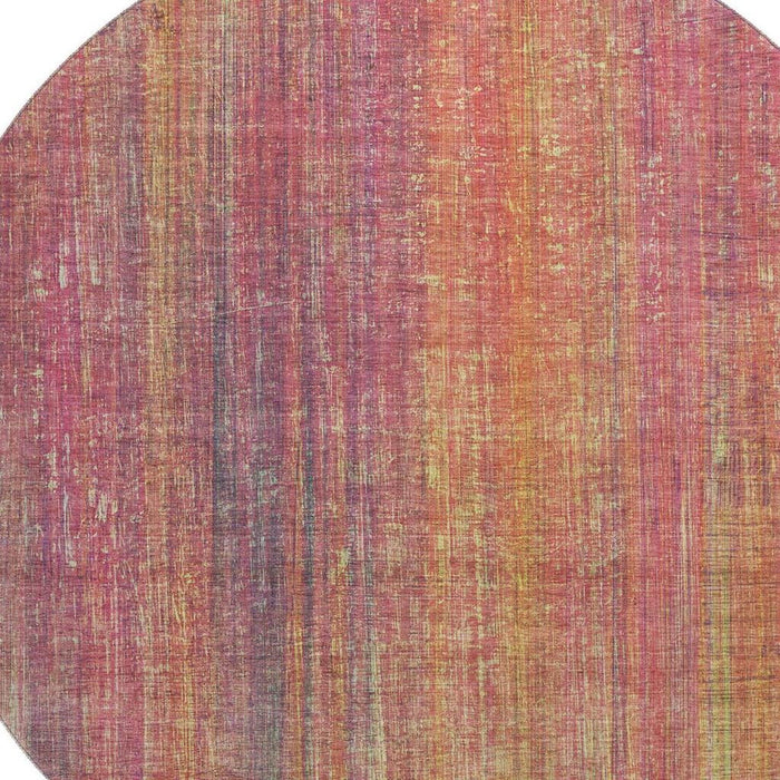 8' Striped Washable Round Rug With UV Protection (648763) - Red / Yellow / Orange