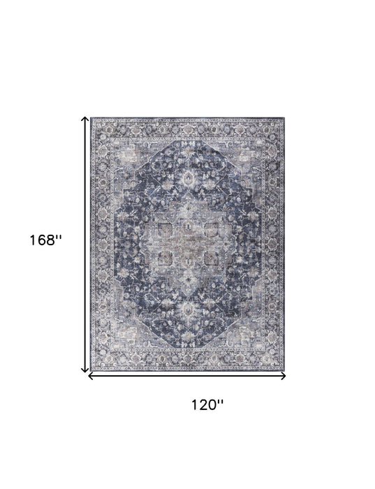 10' X 14' Floral Distressed Area Rug (573756) - Blue