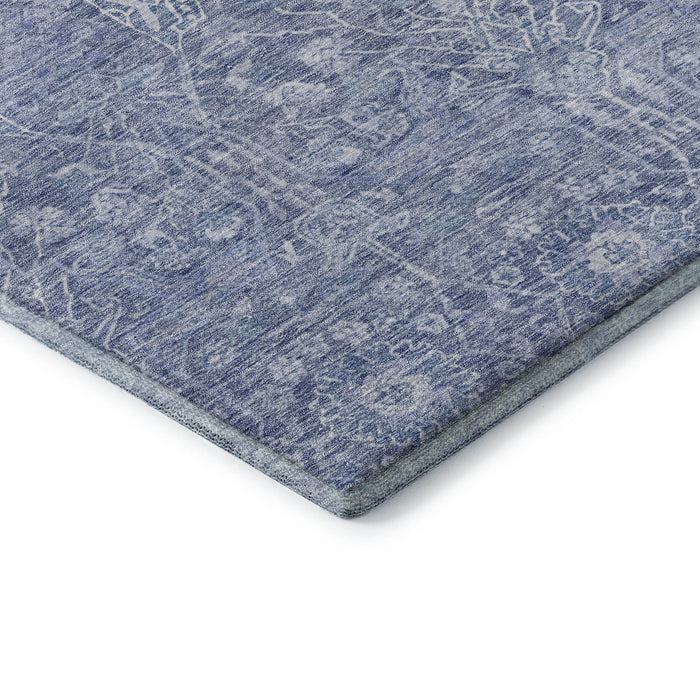 10' X 14' Floral Washable Area Rug With UV Protection (686024) - Denim Blue / Beige