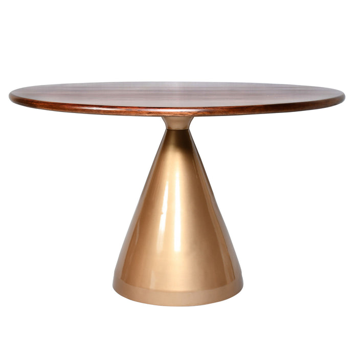 48" Rounded Solid Wood And Iron Pedestal Base Dining Room Table - Brown