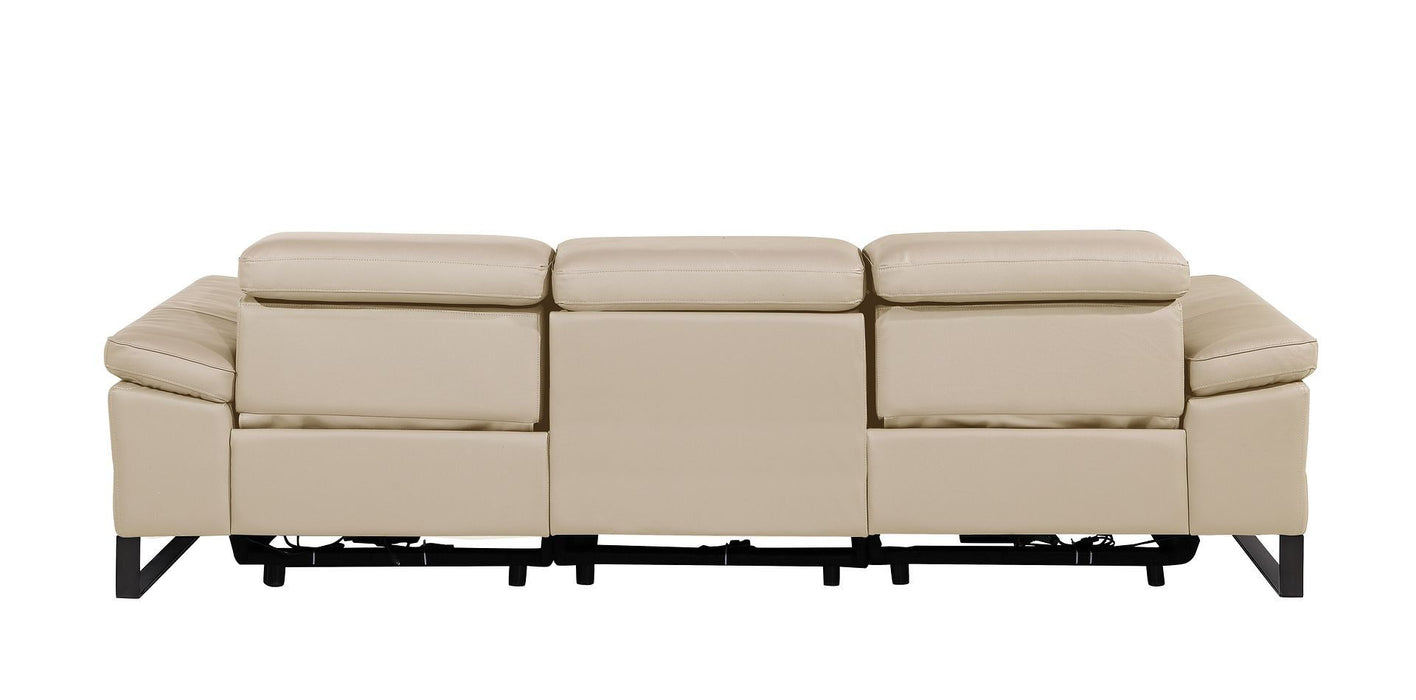 Top Grain Leather Reclining Metal USB Sofa (720327) - Beige