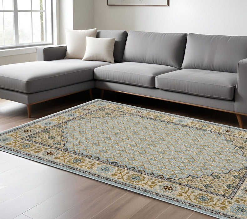 7' X 10' Oriental Area Rug With Fringe - Gold