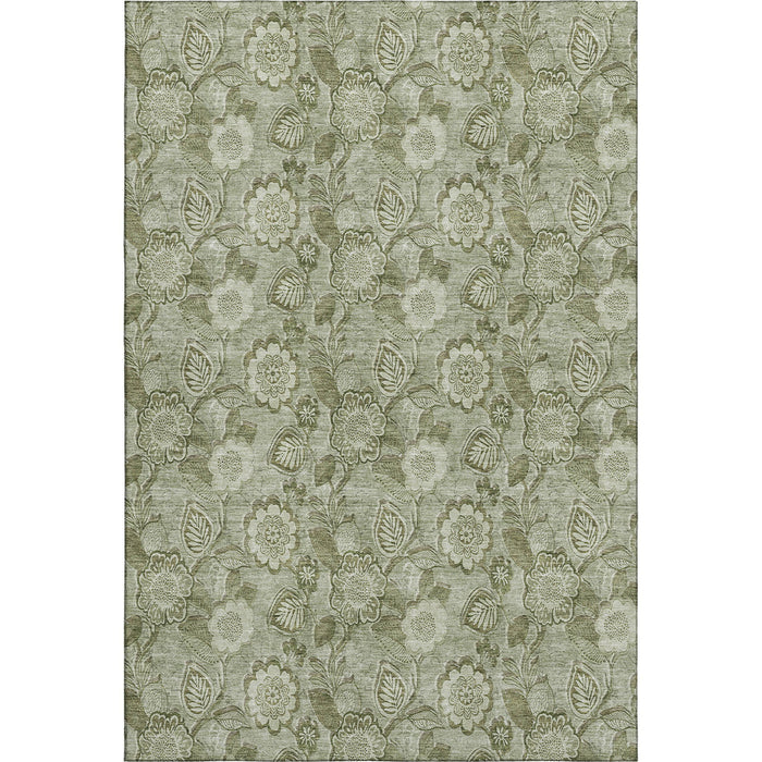 10' X 14' Floral Washable Area Rug With UV Protection (708766) - Artichoke Green / Fern Green