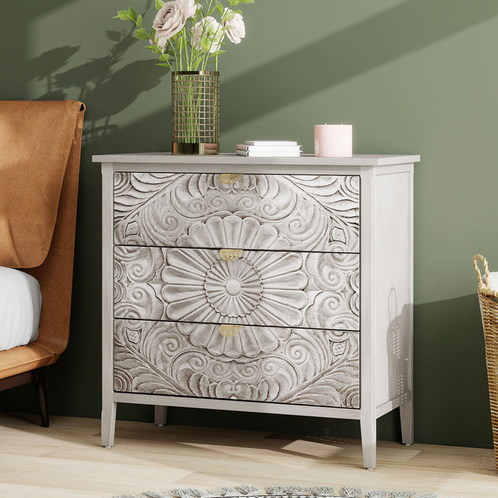 Light gray Giga 3-drawer hall chest, American furniture, suitable for bedroom or living room storage, with sleek modern design.