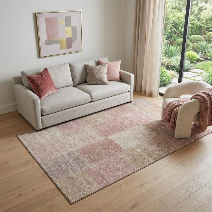 5' X 8' Patchwork Washable Area Rug With UV Protection (655218) - Blush / Beige
