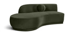Meridian Furniture Avra 86-inch velvet upholstered stationary sofa with plush performance fabric in a modern living room setting.