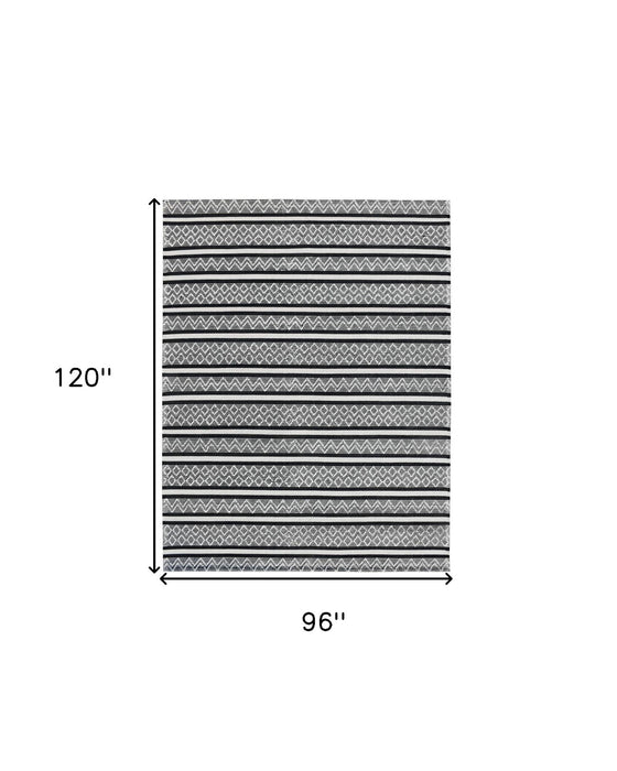 8' x 10' Wool Geometric Stripe Hand Loomed Area Rug - Black And White