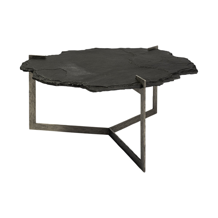Stone And Iron Free Form Distressed Coffee Table - Black And Gold